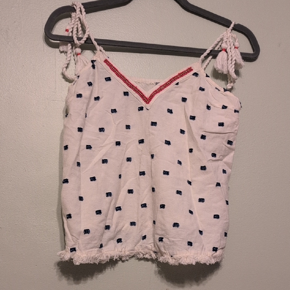 White and Blue Embroidered Women's Top